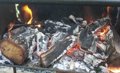 Hardwood charcoal fire