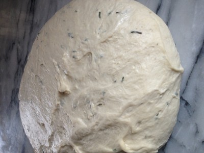 The dough after an overnight rest in the refrigerator