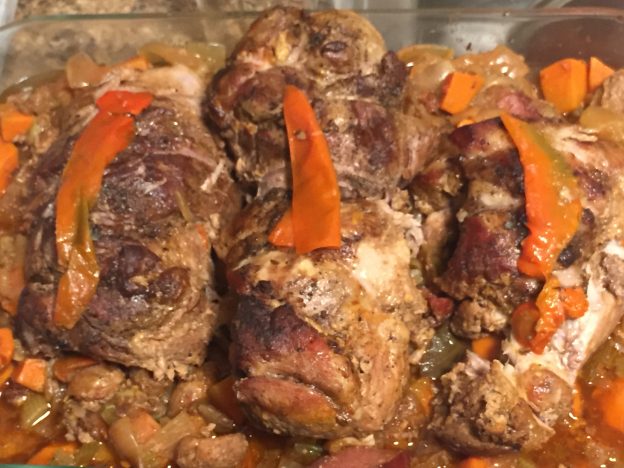 Apple Braised Pork Shoulder with Sausage and Peppers