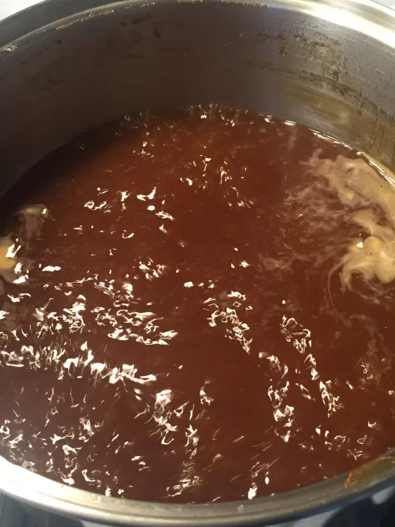 Veal stock simmering and reducing.
