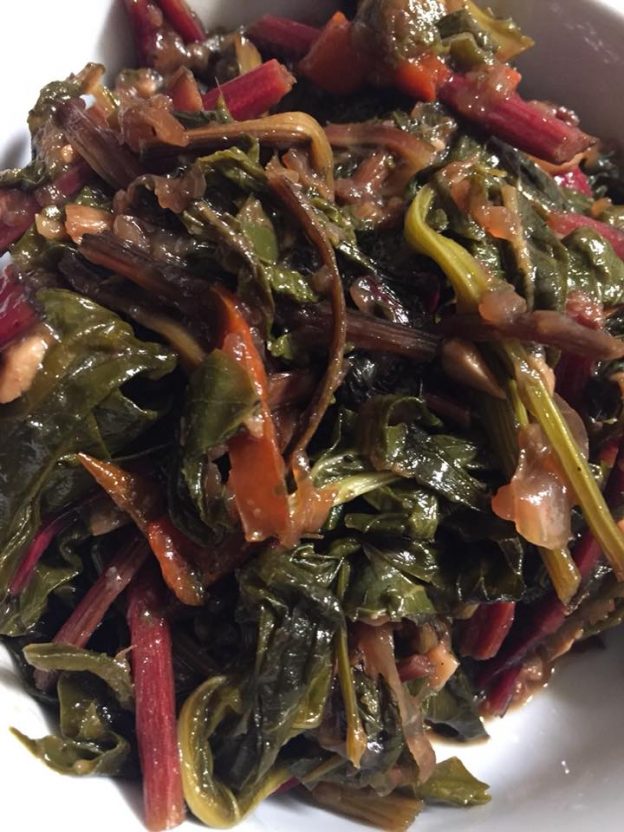 Braised Kohlrabi Greens and Beet Greens