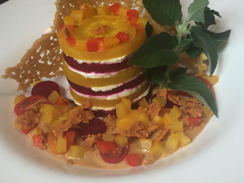 Beet Napoleon with Roasted GarlicShallot Chevre Goat Cheese NOVACHEF