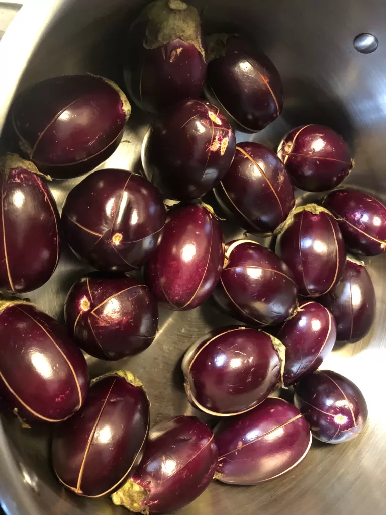 Raavayya hybrid - Indian Eggplant - cut for cooking