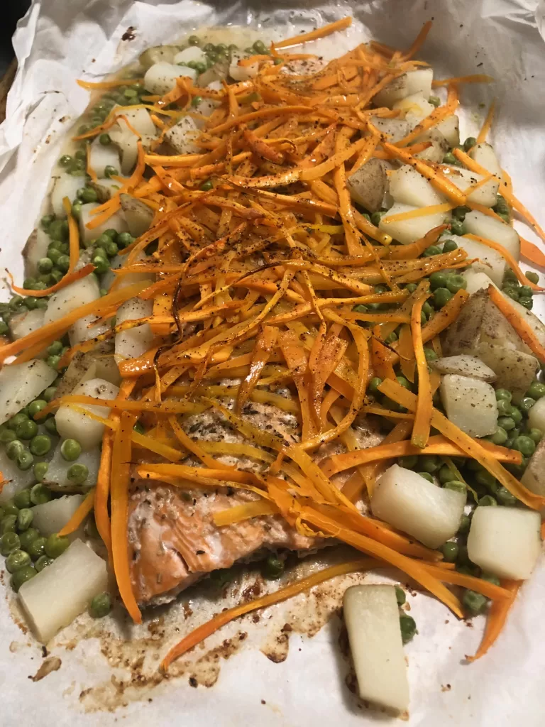 Salmon en Papillote - Fish in Parchment Paper - cooked and done