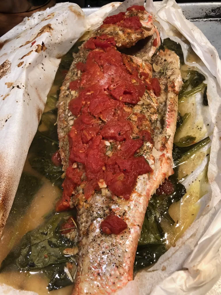 Snapper en Papillote - Fish in Parchment Paper - cooked and done